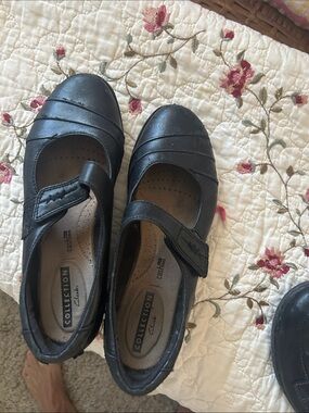 Clarks Black Leather Mary Jane Slip-Ons